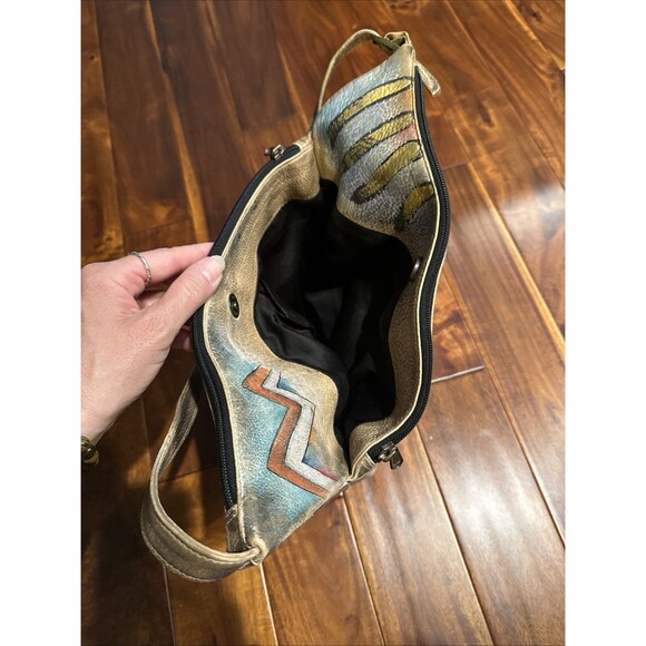 ANUSCHKA Purse Hand Painted Leather Shoulder Bag Abstract Southwest Art - Picture 13 of 16